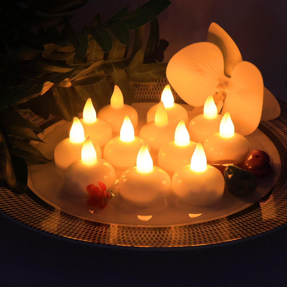 Set of twelve LED floating lotus candles