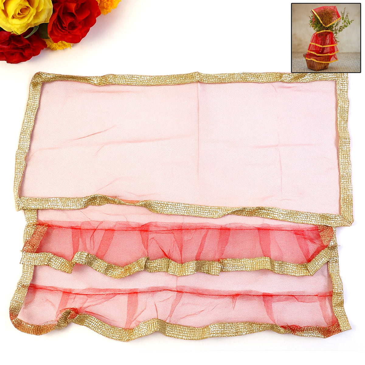Red and gold tulsi vastra poshak set of two