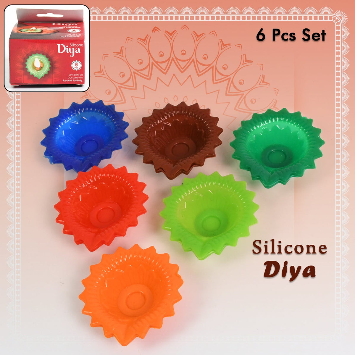 Silicone diyas lit with tealights