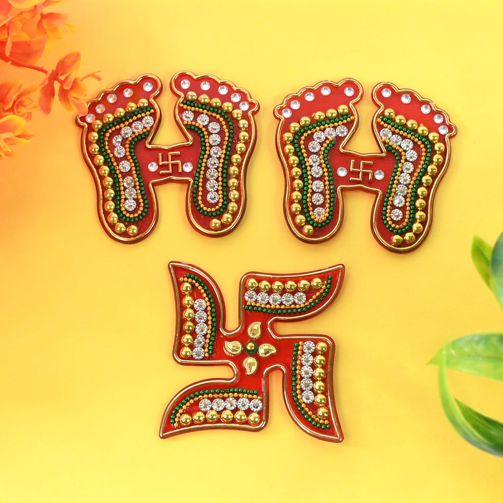 Laxmi charan and swastik decorative sticker set