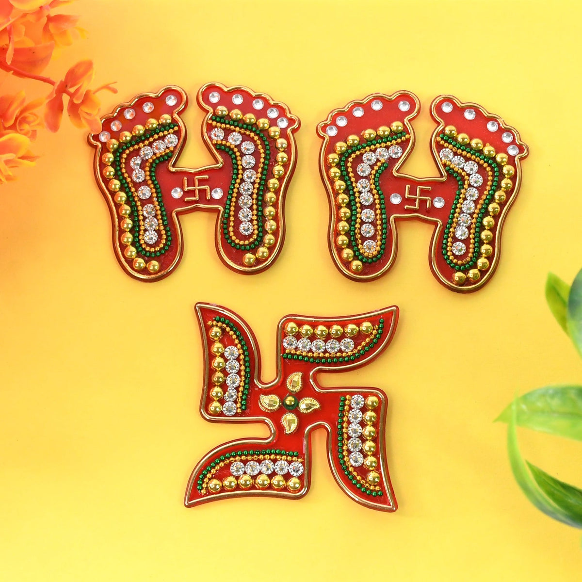 Laxmi charan and swastik decorative sticker set