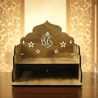 Wooden home mandir temple stand with carved Ganesha