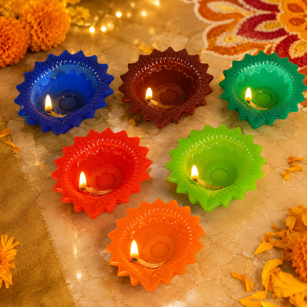 Set of six colourful silicone diyas