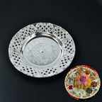 Silver finish swastik pooja thali eight inch