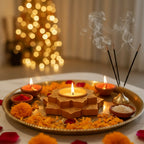Lotus diya lit in a festive setting