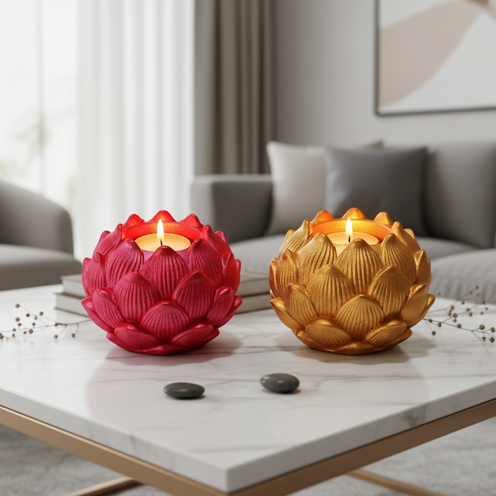 Large kamal lotus tealight candle holder in rose gold
