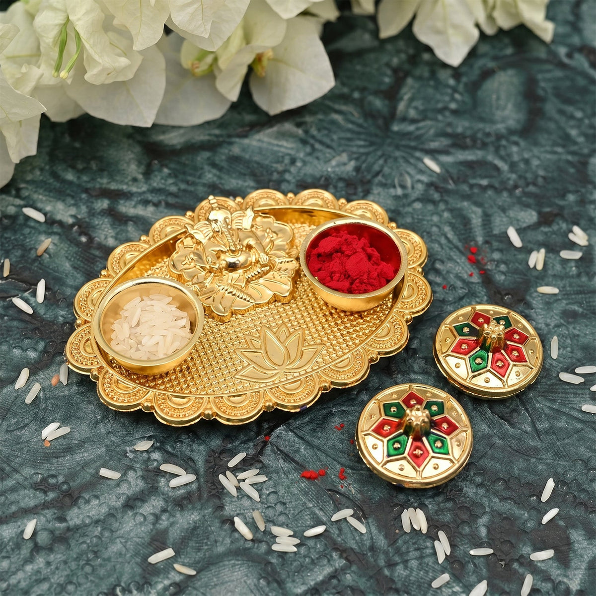 Meenakari kumkum holder with kumkum and chandan