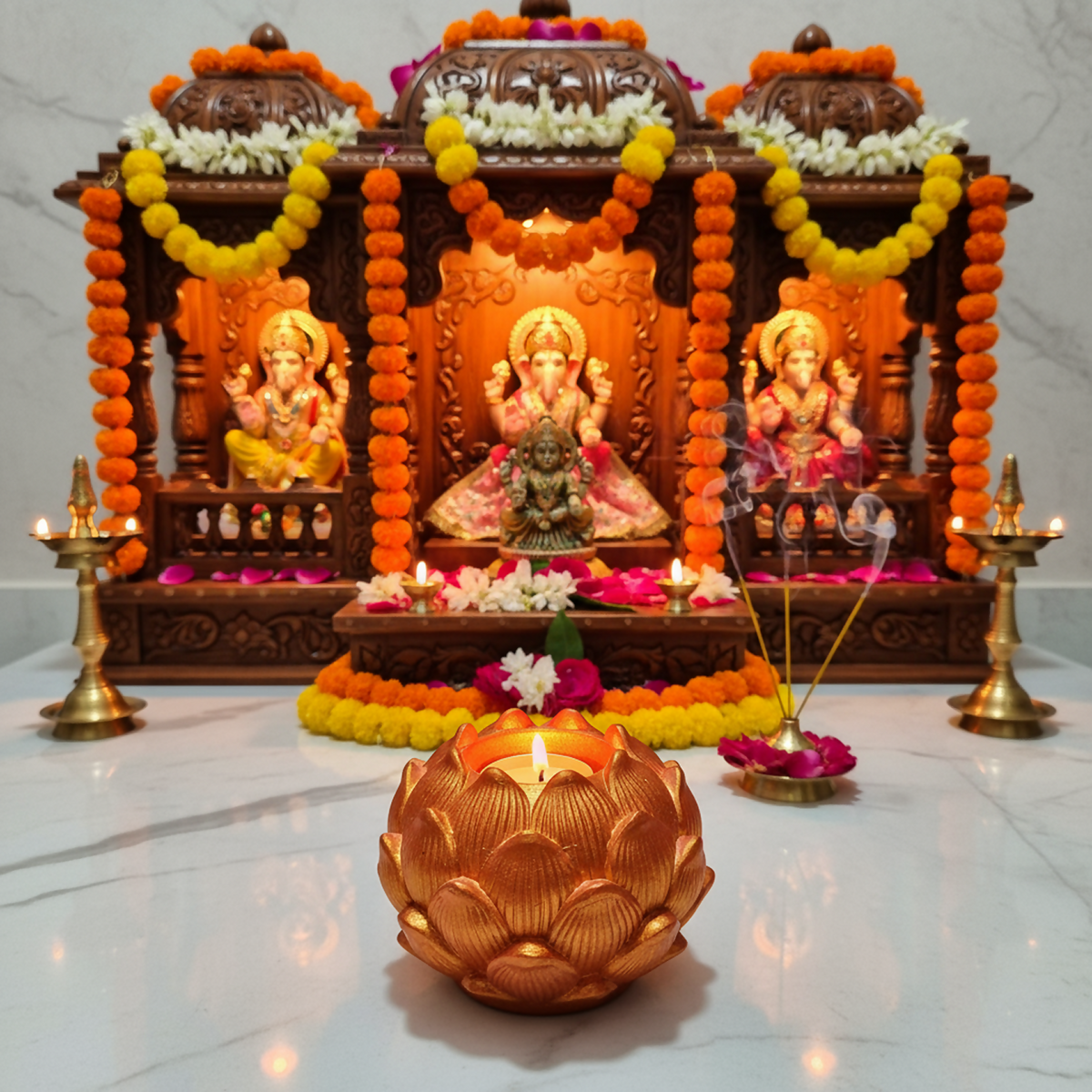 Big kamal lotus holder in a home mandir