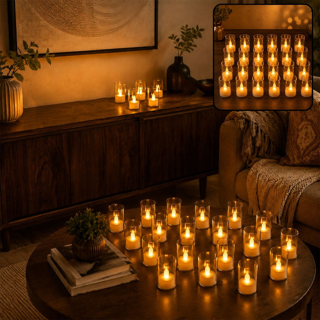 Set of 24 LED flameless candles with clear covers
