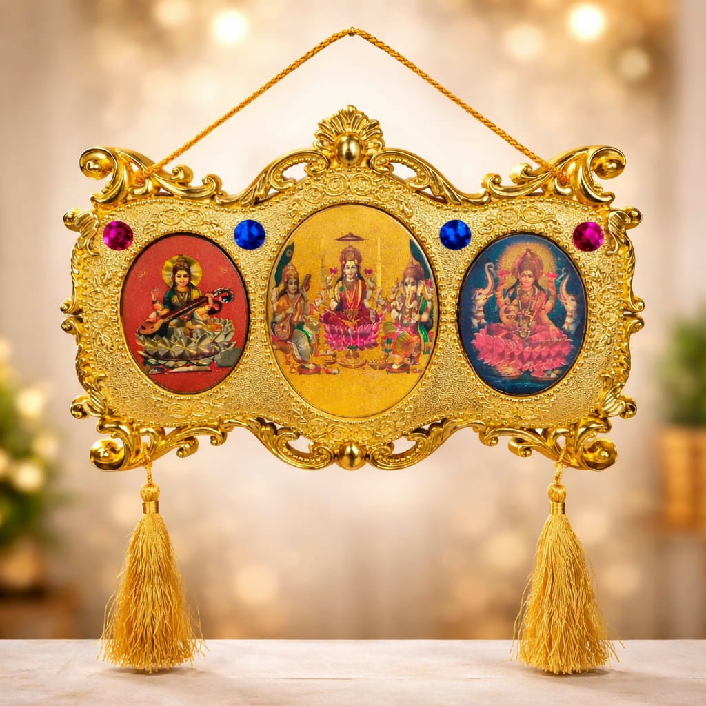 Gold plated wall hanging with gemstones