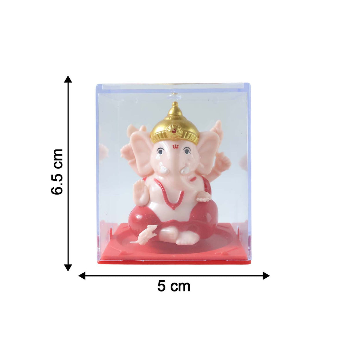 Ganesha idol in glass case with festive lights