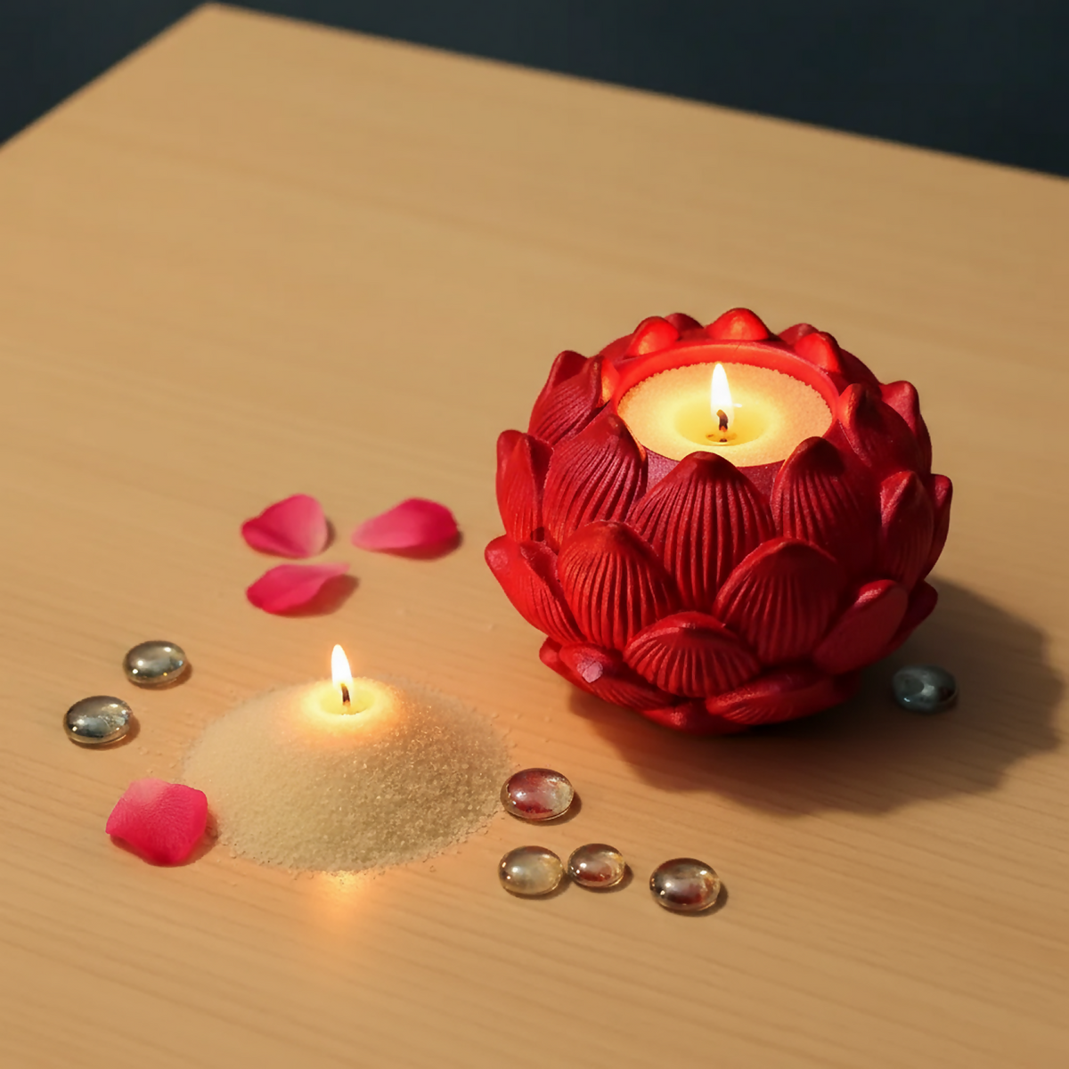 Kamal lotus holder with lit tealight