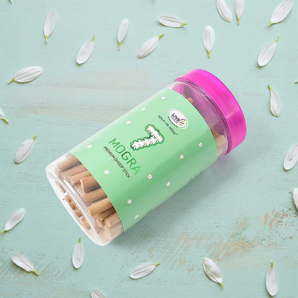 Mogra dhoop sticks out of the jar